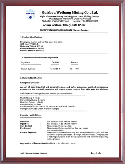 沉淀硫酸钡MSDS